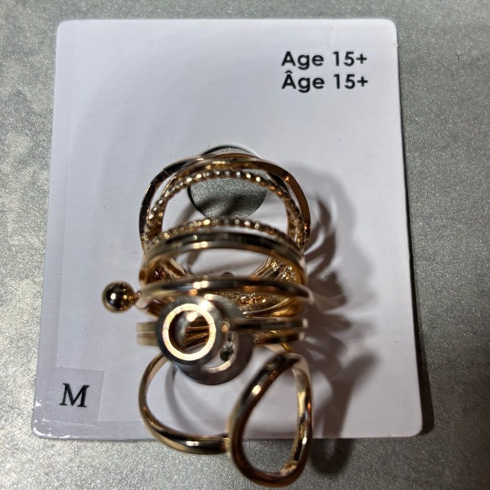 NEW 10 Dainty Goldtone Rings for Women Open Twist & Circle Designs Perfect for S